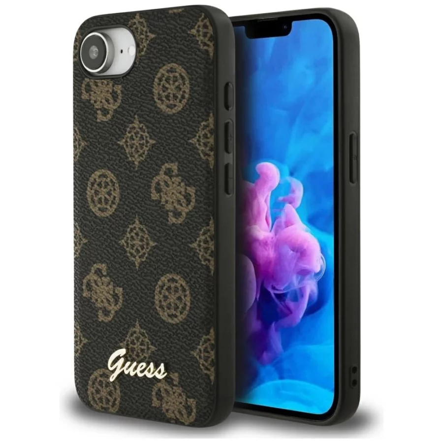 Etui Guess Peony Script Logo MagSafe na  iPhone 16e czarne