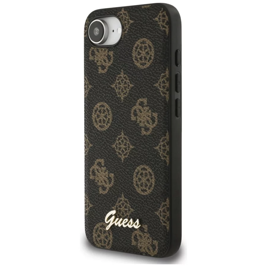 Etui Guess Peony Script Logo MagSafe na  iPhone 16e czarne