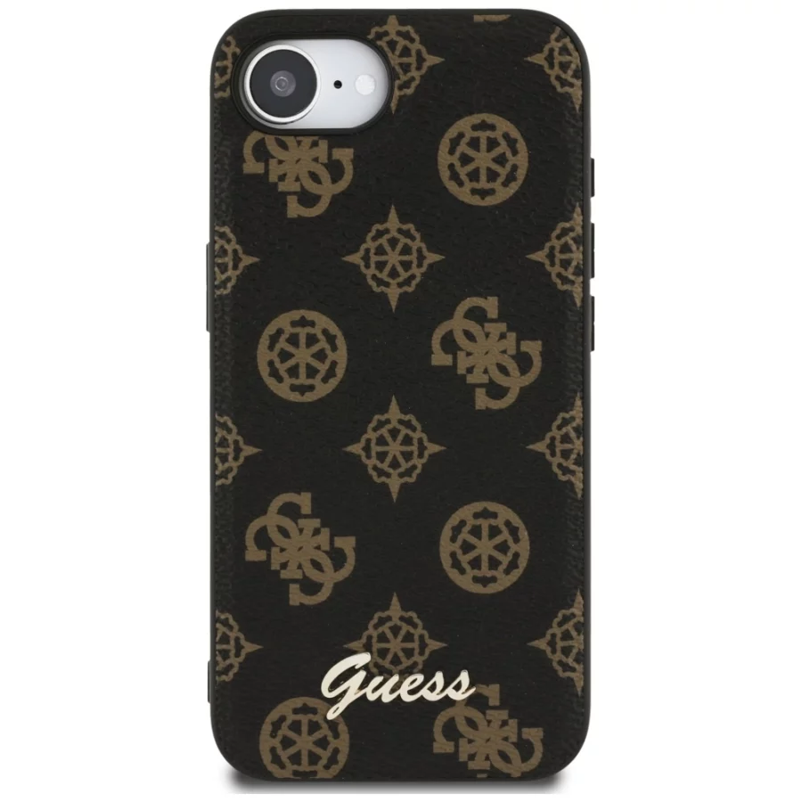 Etui Guess Peony Script Logo MagSafe na  iPhone 16e czarne