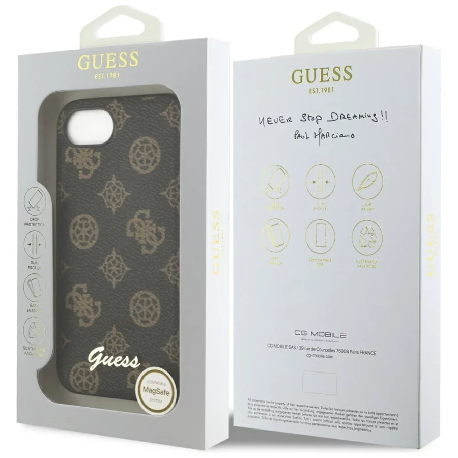 Etui Guess Peony Script Logo MagSafe na  iPhone 16e czarne