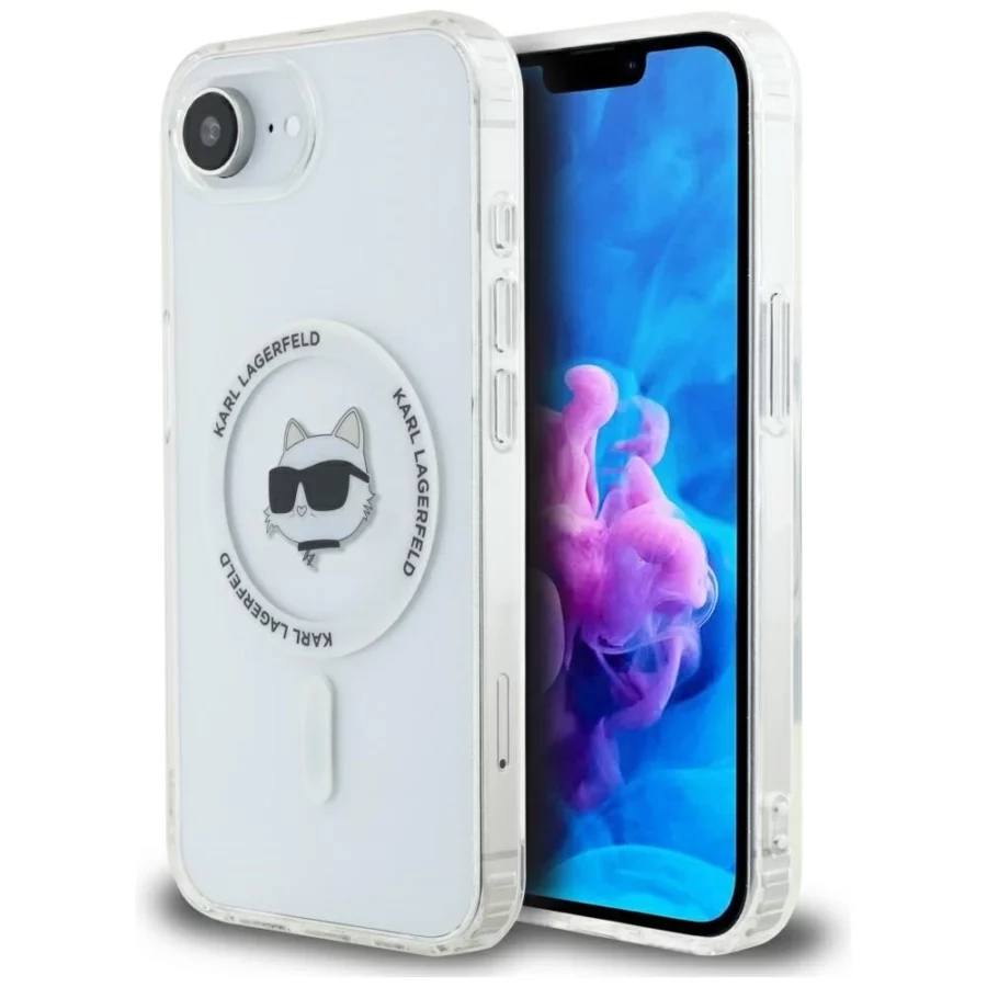 Etui Karl Lagerfeld IML Metal Choupette Head MagSafe na iPhone 16e - białe