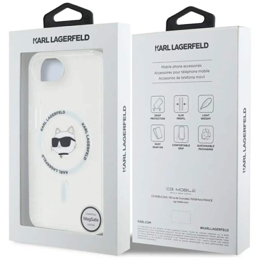 Etui Karl Lagerfeld IML Metal Choupette Head MagSafe na iPhone 16e - białe