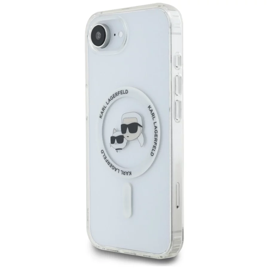 Etui Karl Lagerfeld IML Metal Karl & Choupette Heads MagSafe na iPhone 16e - białe