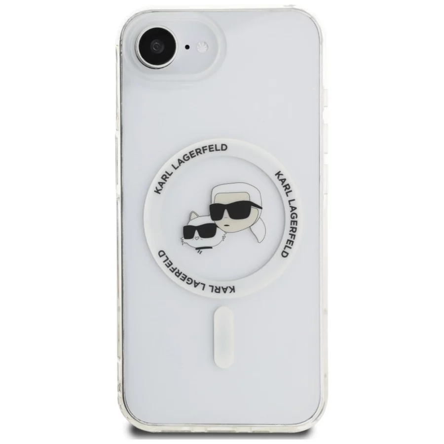 Etui Karl Lagerfeld IML Metal Karl & Choupette Heads MagSafe na iPhone 16e - białe