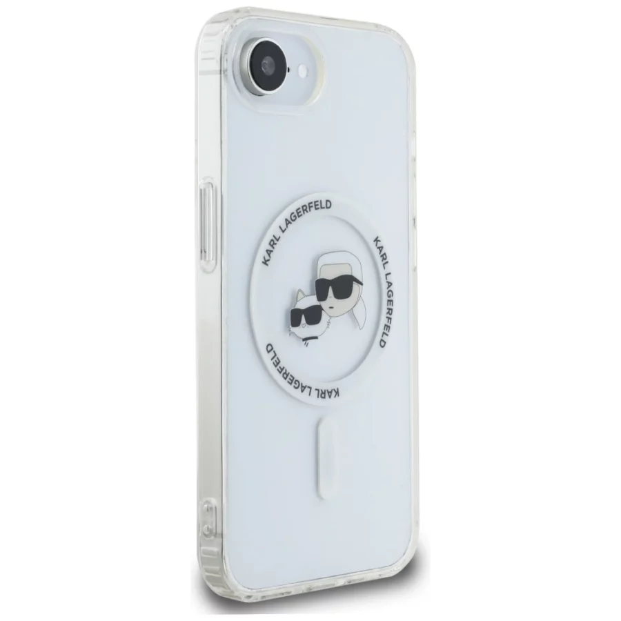 Etui Karl Lagerfeld IML Metal Karl & Choupette Heads MagSafe na iPhone 16e - białe