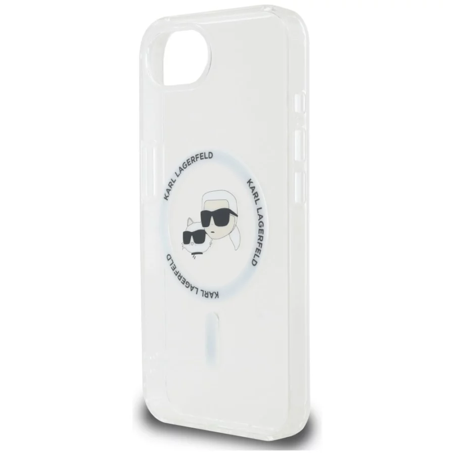Etui Karl Lagerfeld IML Metal Karl & Choupette Heads MagSafe na iPhone 16e - białe