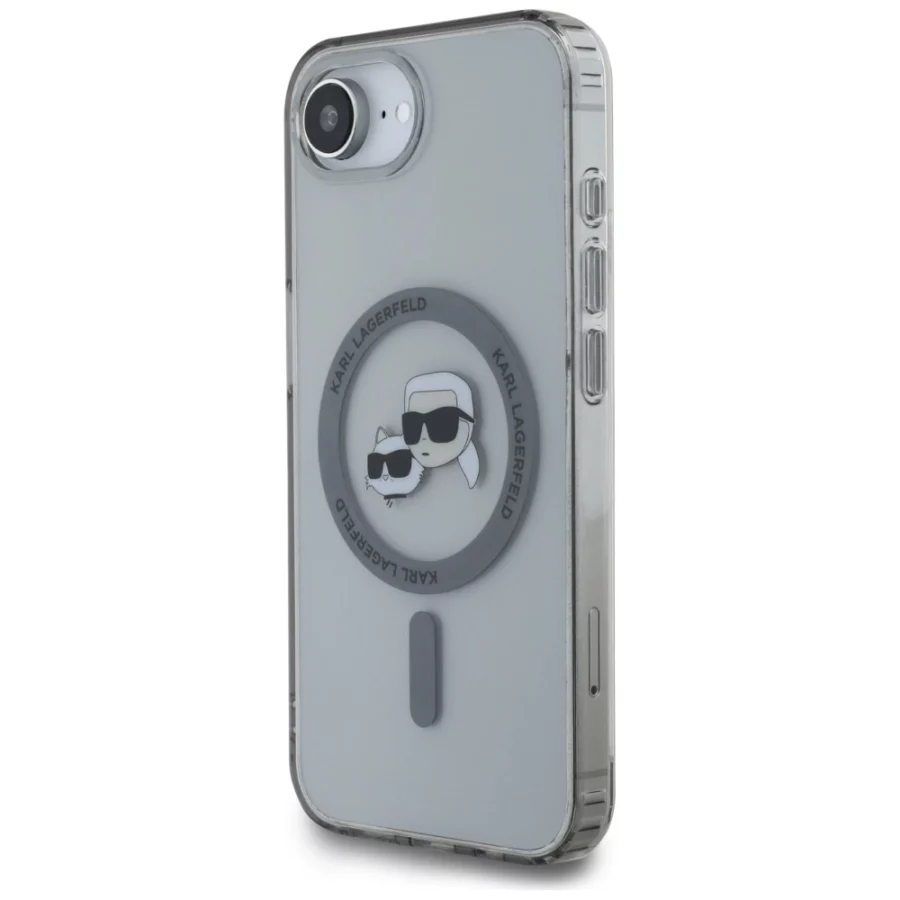 Etui Karl Lagerfeld IML Metal Karl & Choupette Heads MagSafe na iPhone 16e - czarne