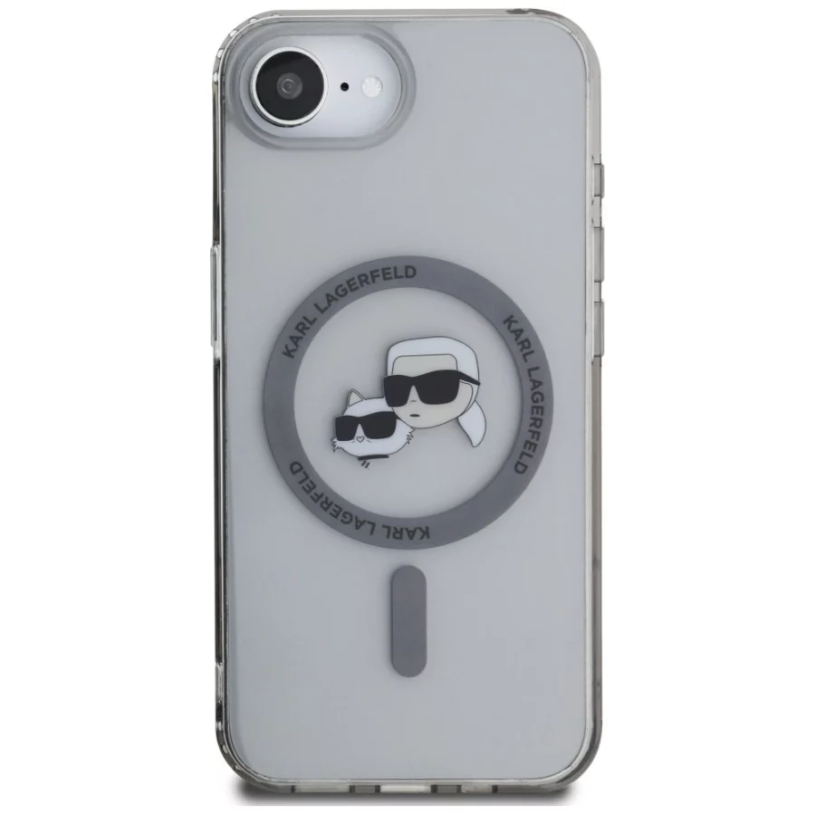 Etui Karl Lagerfeld IML Metal Karl & Choupette Heads MagSafe na iPhone 16e - czarne