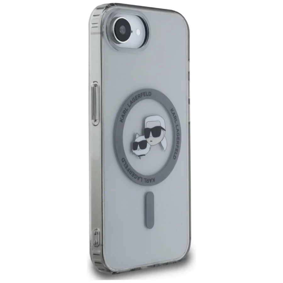 Etui Karl Lagerfeld IML Metal Karl & Choupette Heads MagSafe na iPhone 16e - czarne