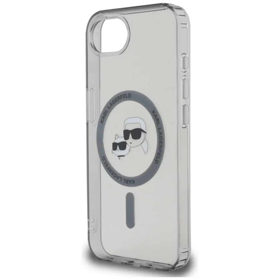 Etui Karl Lagerfeld IML Metal Karl & Choupette Heads MagSafe na iPhone 16e - czarne
