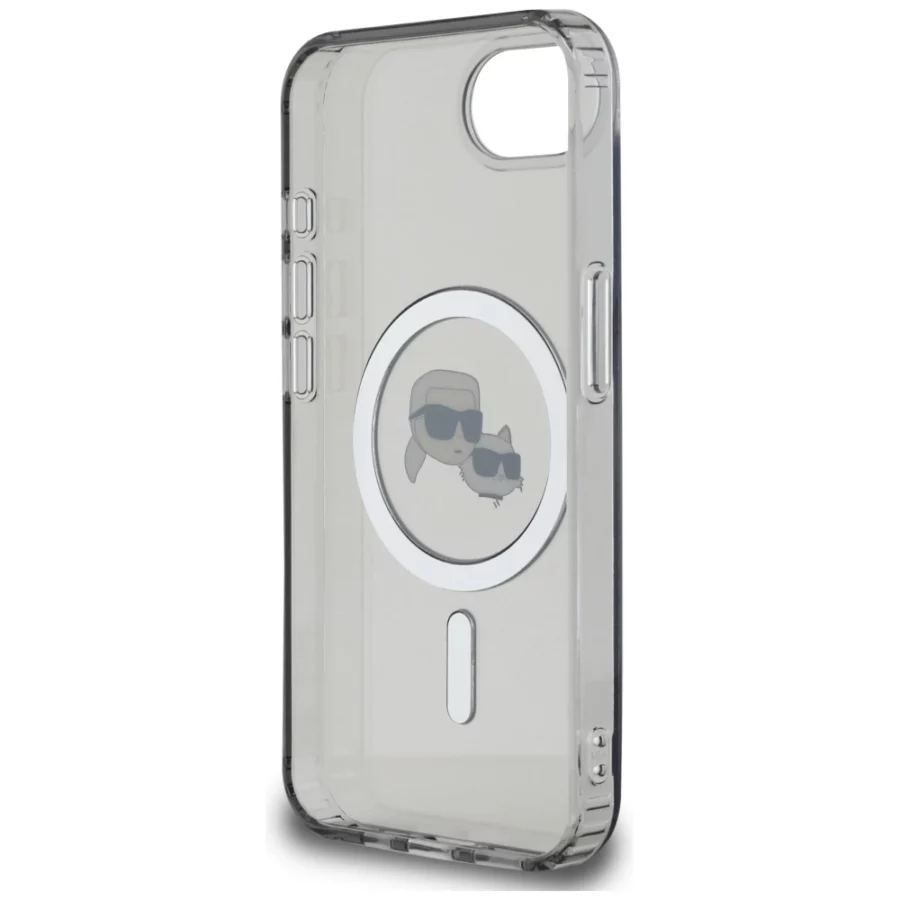 Etui Karl Lagerfeld IML Metal Karl & Choupette Heads MagSafe na iPhone 16e - czarne