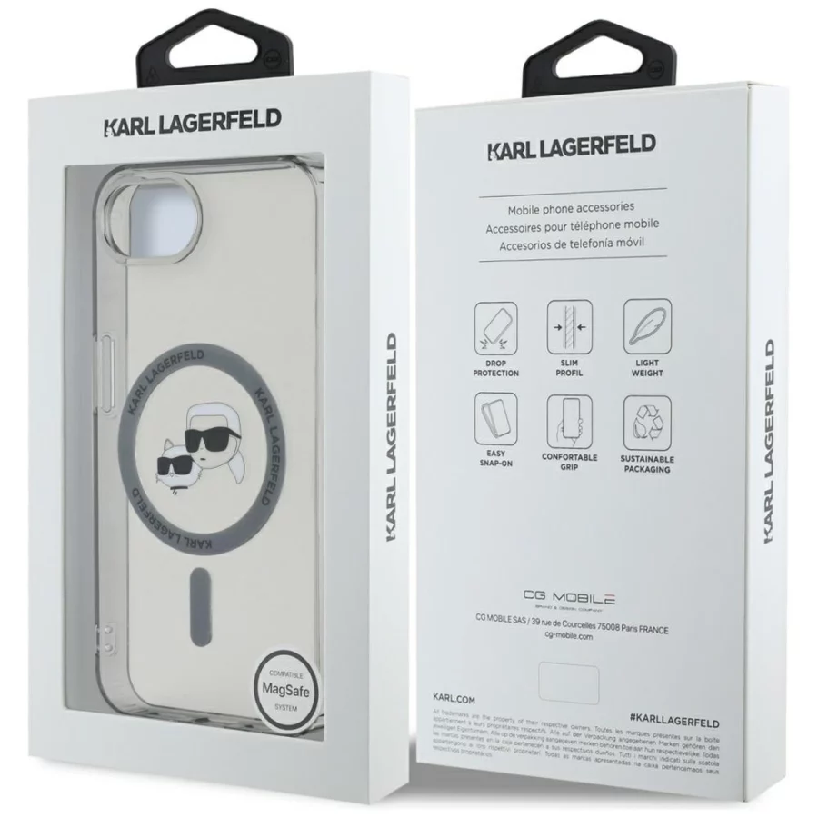 Etui Karl Lagerfeld IML Metal Karl & Choupette Heads MagSafe na iPhone 16e - czarne