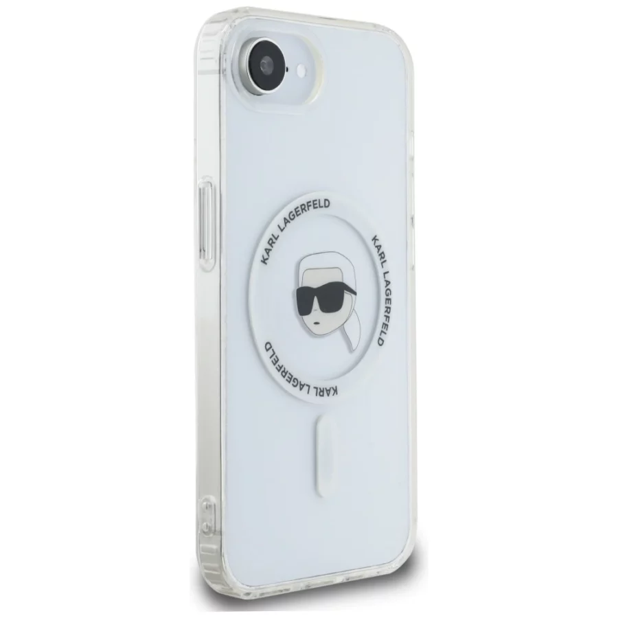 Etui Karl Lagerfeld IML Metal Karl Head MagSafe na iPhone 16e biały