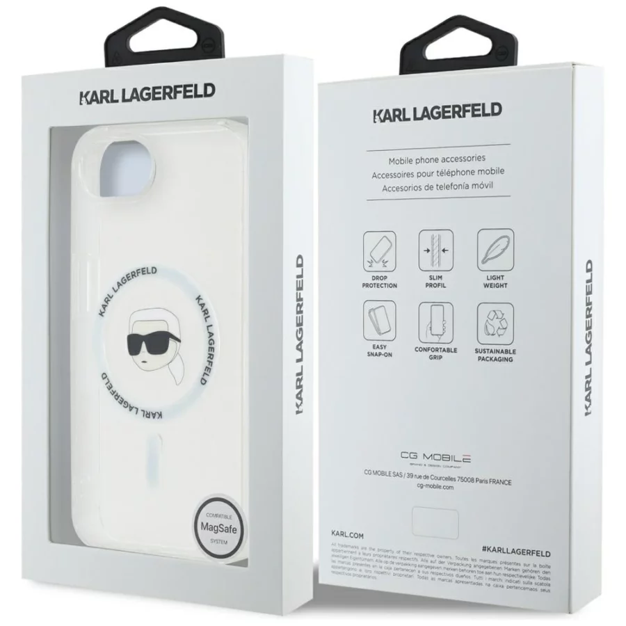 Etui Karl Lagerfeld IML Metal Karl Head MagSafe na iPhone 16e biały