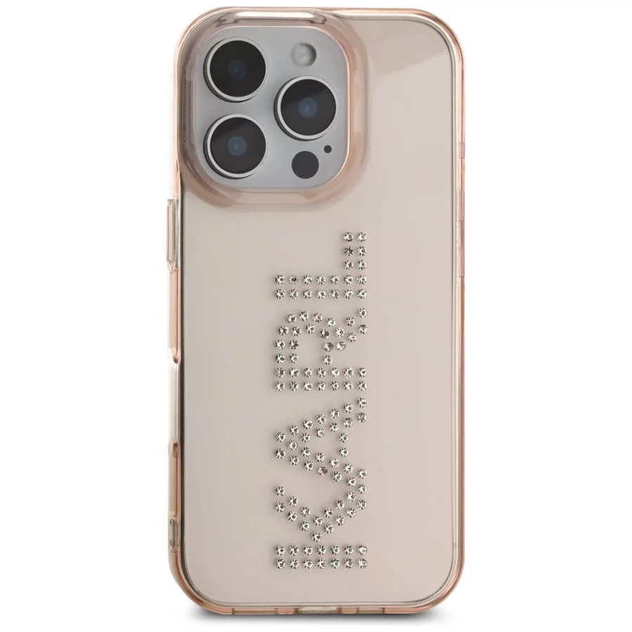 Etui Karl Lagerfeld IML Rhinestones Logo na iPhone 16 Pro Max - różowe