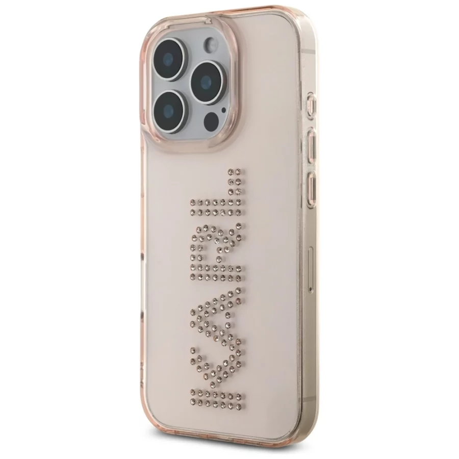 Etui Karl Lagerfeld IML Rhinestones Logo na iPhone 16 Pro - różowe