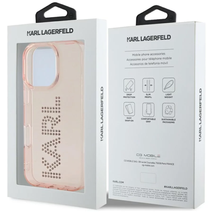 Etui Karl Lagerfeld IML Rhinestones Logo na iPhone 16 Pro - różowe