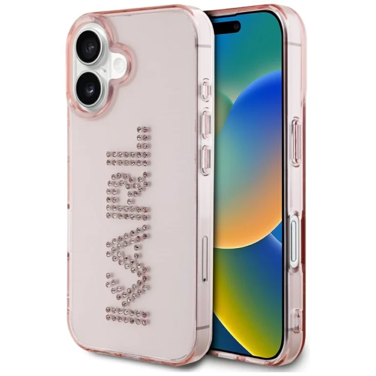 Etui Karl Lagerfeld IML Rhinestones Logo na iPhone 16 - różowe