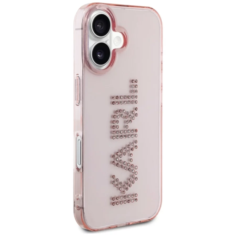 Etui Karl Lagerfeld IML Rhinestones Logo na iPhone 16 - różowe