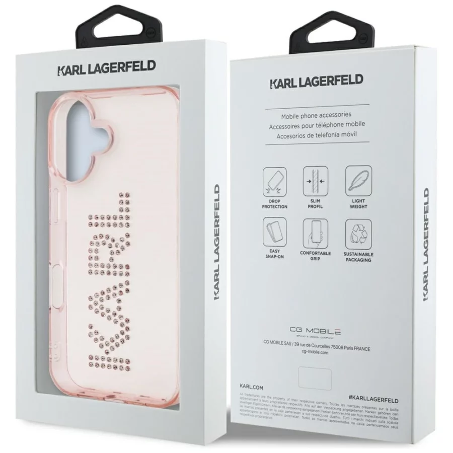Etui Karl Lagerfeld IML Rhinestones Logo na iPhone 16 - różowe