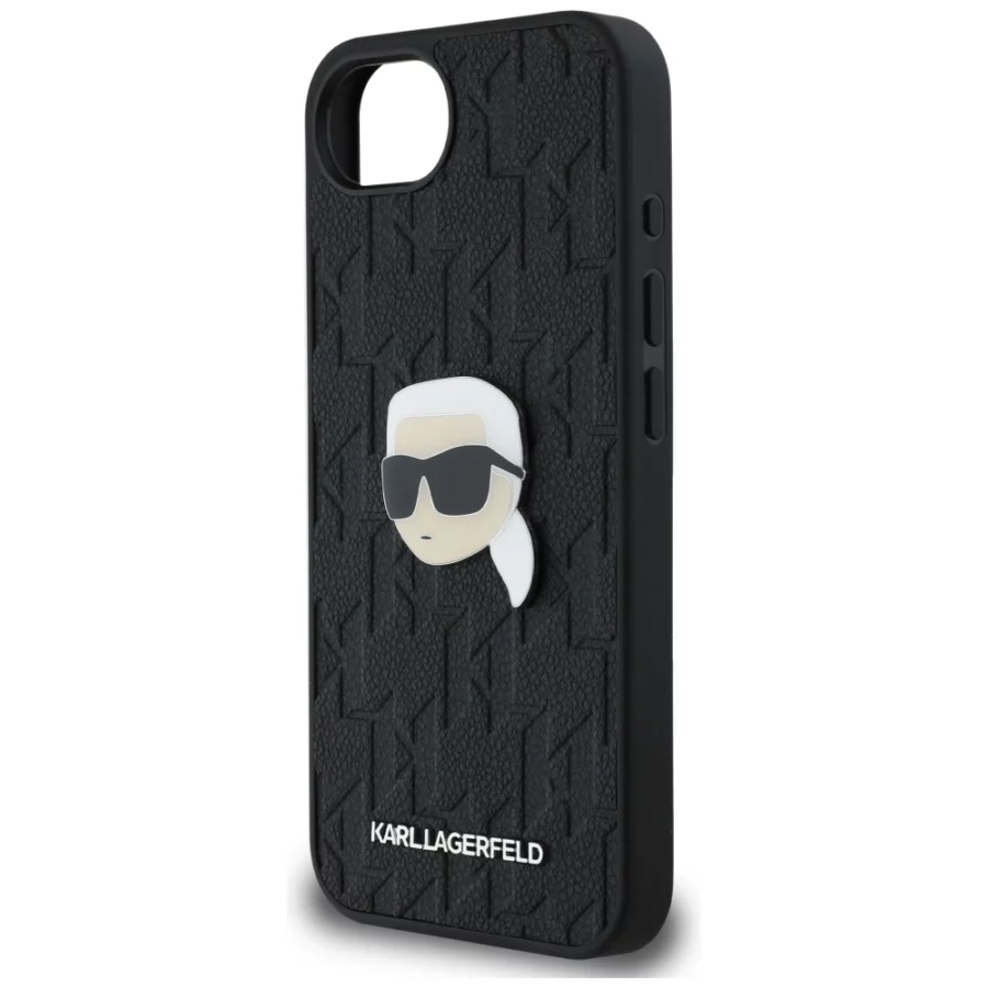 Etui Karl Lagerfeld Monogram Karl Head Pin na iPhone 16e - czarne
