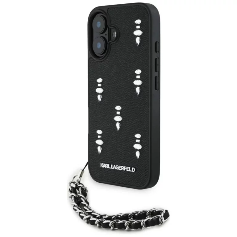 Etui Karl Lagerfeld Saffiano Crystals w/Chain na iPhone 16 - czarne