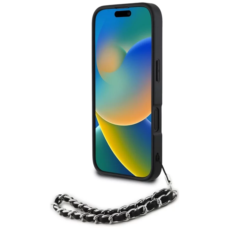 Etui Karl Lagerfeld Saffiano Crystals w/Chain na iPhone 16 - czarne