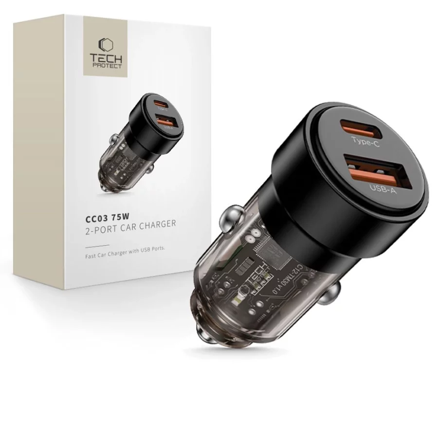 Ładowarka samochodowa CC03 2-porty PD75W - czarna