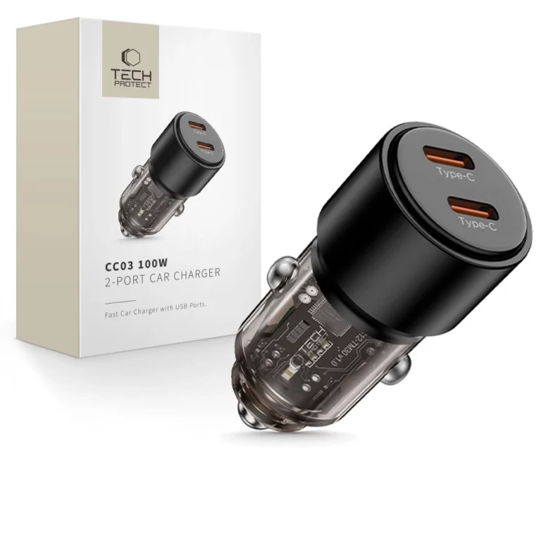 Ładowarka samochodowa CC03 2-porty PD100W - czarna