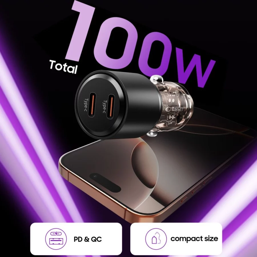 Ładowarka samochodowa CC03 2-porty PD100W - czarna