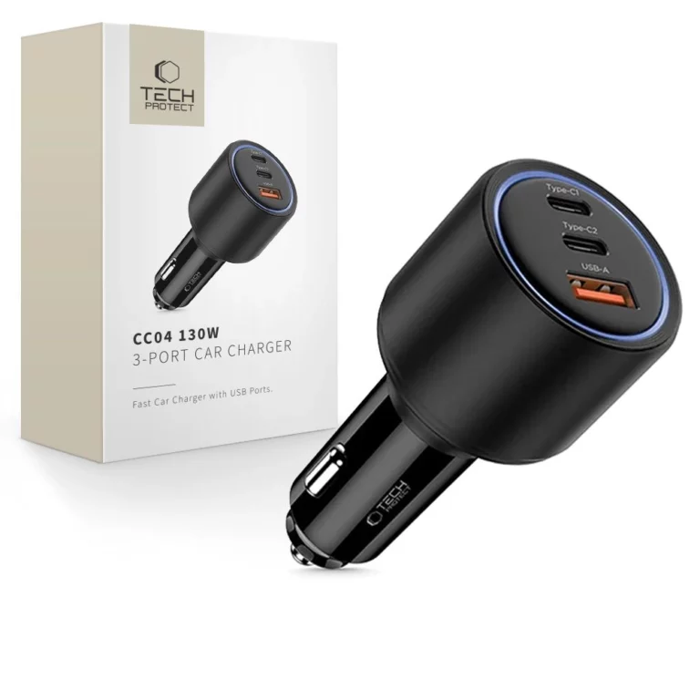 Ładowarka samochodowa CC04 3-porty PD130W - czarna