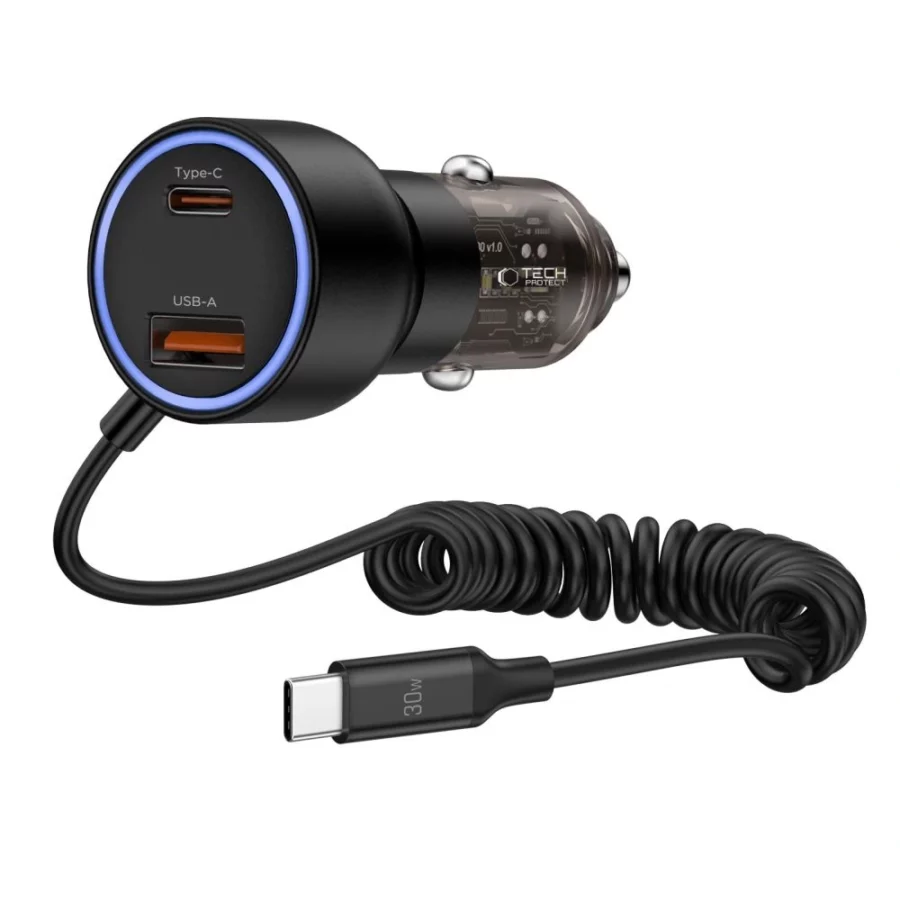 Ładowarka samochodowa CC05 2-porty PD60 W + kabel USB-C - czarna