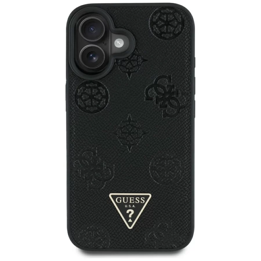 Etui Guess Grained Hot Stamp Peony Triangle Logo MagSafe na iPhone 16 - czarne