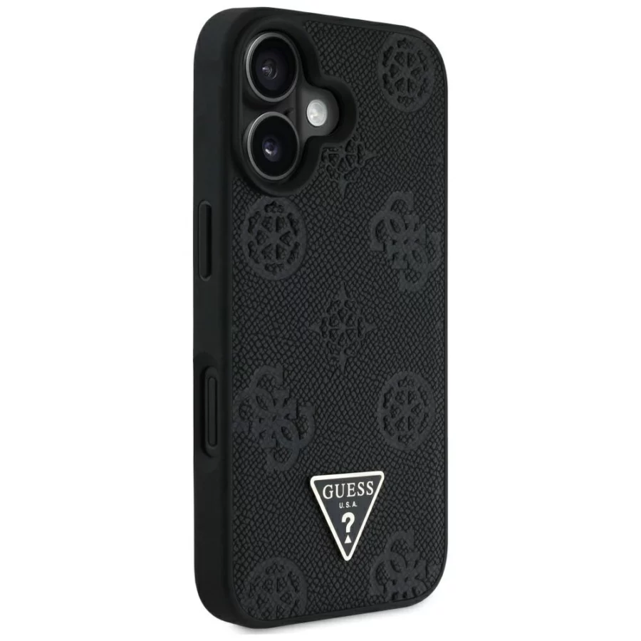 Etui Guess Grained Hot Stamp Peony Triangle Logo MagSafe na iPhone 16 - czarne