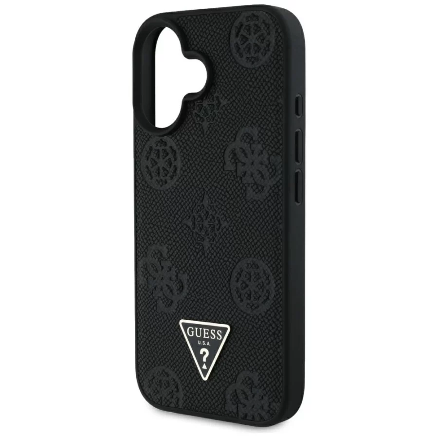 Etui Guess Grained Hot Stamp Peony Triangle Logo MagSafe na iPhone 16 - czarne
