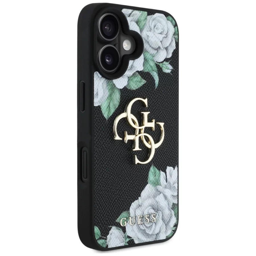 Etui Guess Grained Roses Big 4G logo na iPhone 16 - czarne