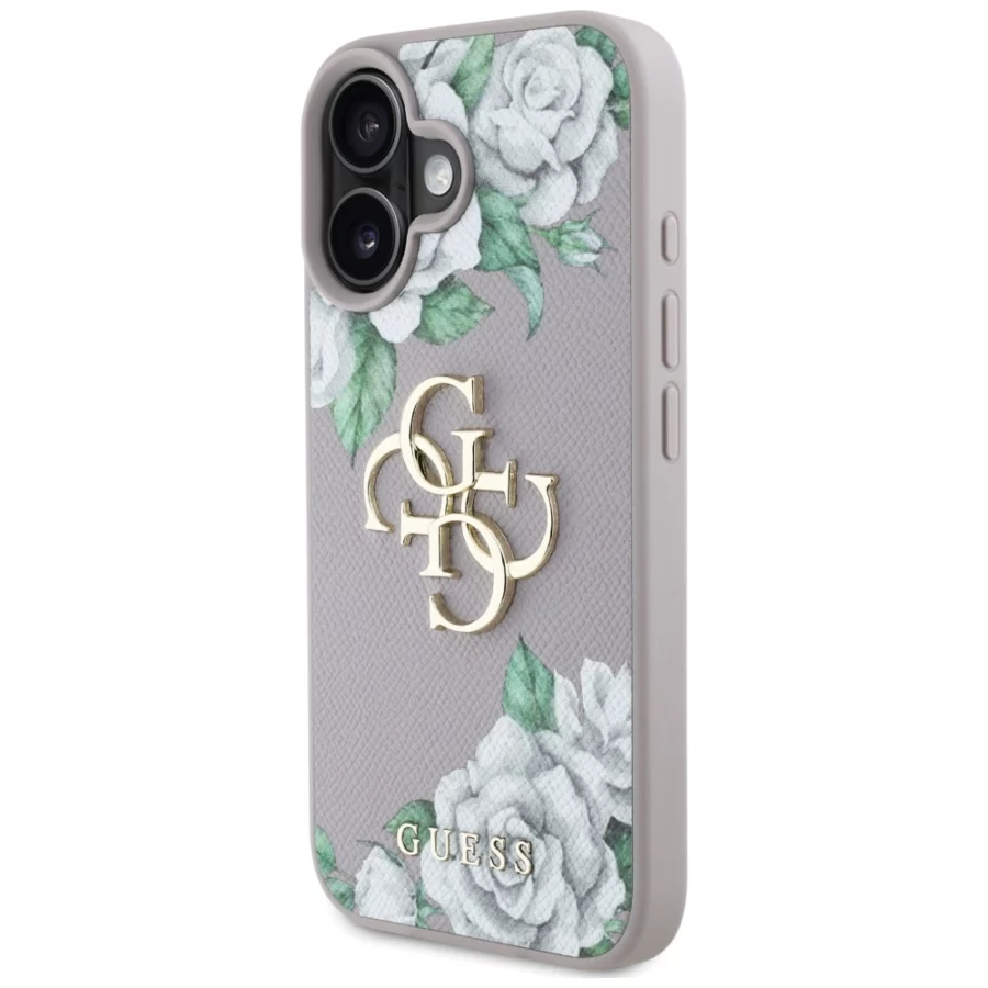 Etui Guess Grained Roses Big 4G logo na iPhone 16 - fioletowe