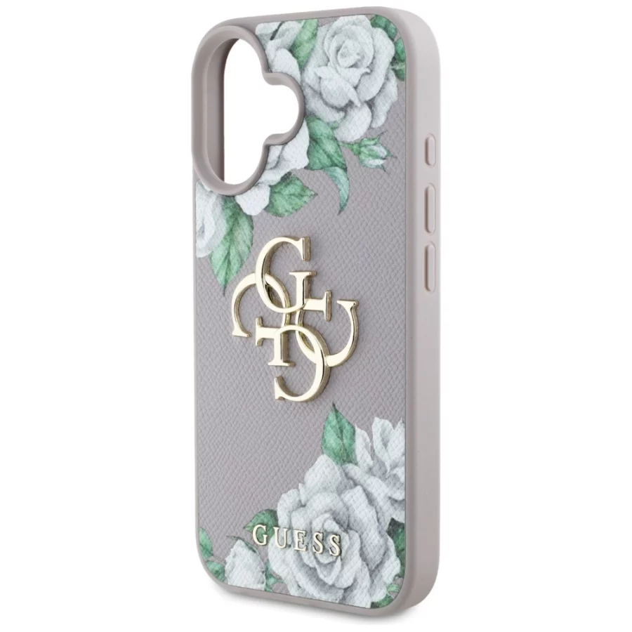 Etui Guess Grained Roses Big 4G logo na iPhone 16 - fioletowe