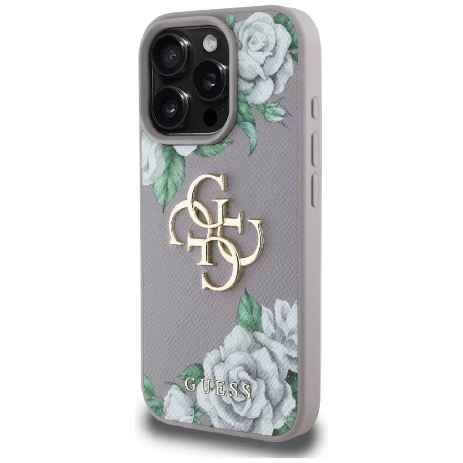 Etui Guess Grained Roses Big 4G logo na iPhone 16 Pro - fioletowe