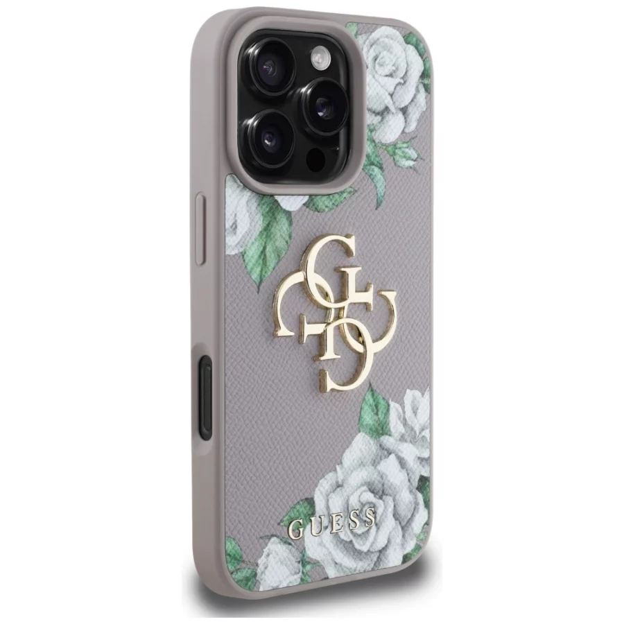 Etui Guess Grained Roses Big 4G logo na iPhone 16 Pro - fioletowe