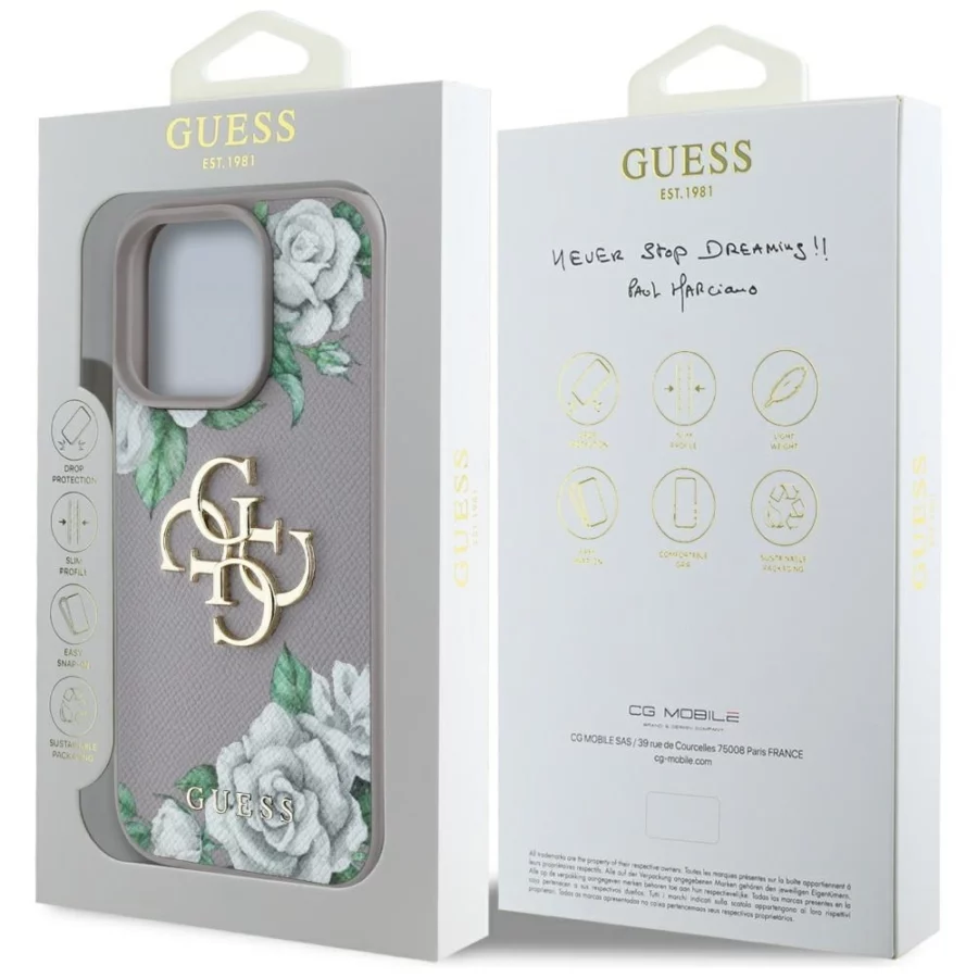 Etui Guess Grained Roses Big 4G logo na iPhone 16 Pro - fioletowe