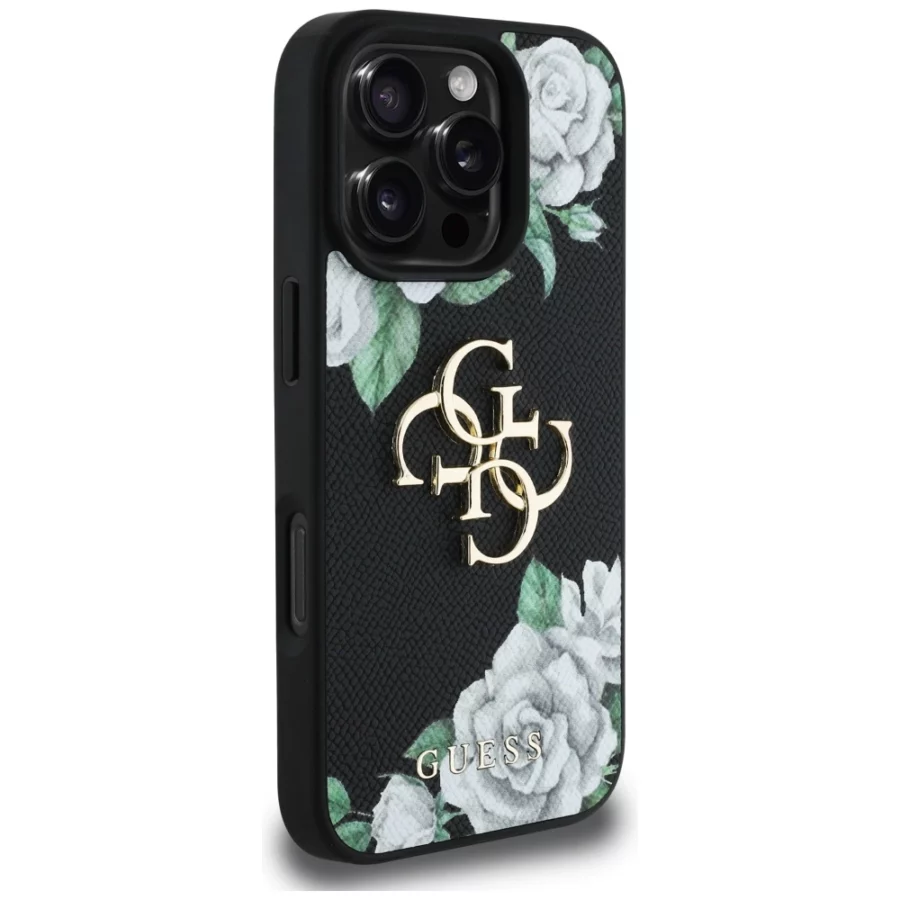 Etui Guess Grained Roses Big 4G logo na iPhone 16 Pro Max - czarne