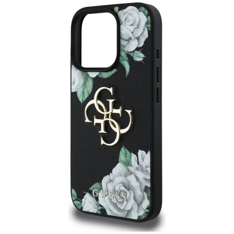 Etui Guess Grained Roses Big 4G logo na iPhone 16 Pro Max - czarne