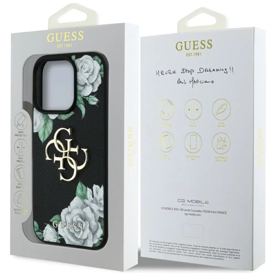 Etui Guess Grained Roses Big 4G logo na iPhone 16 Pro Max - czarne