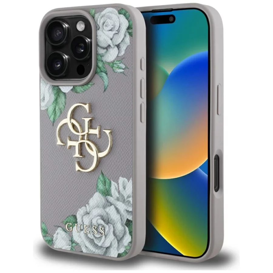 Etui Guess Grained Roses Big 4G logo na iPhone 16 Pro Max - fioletowe