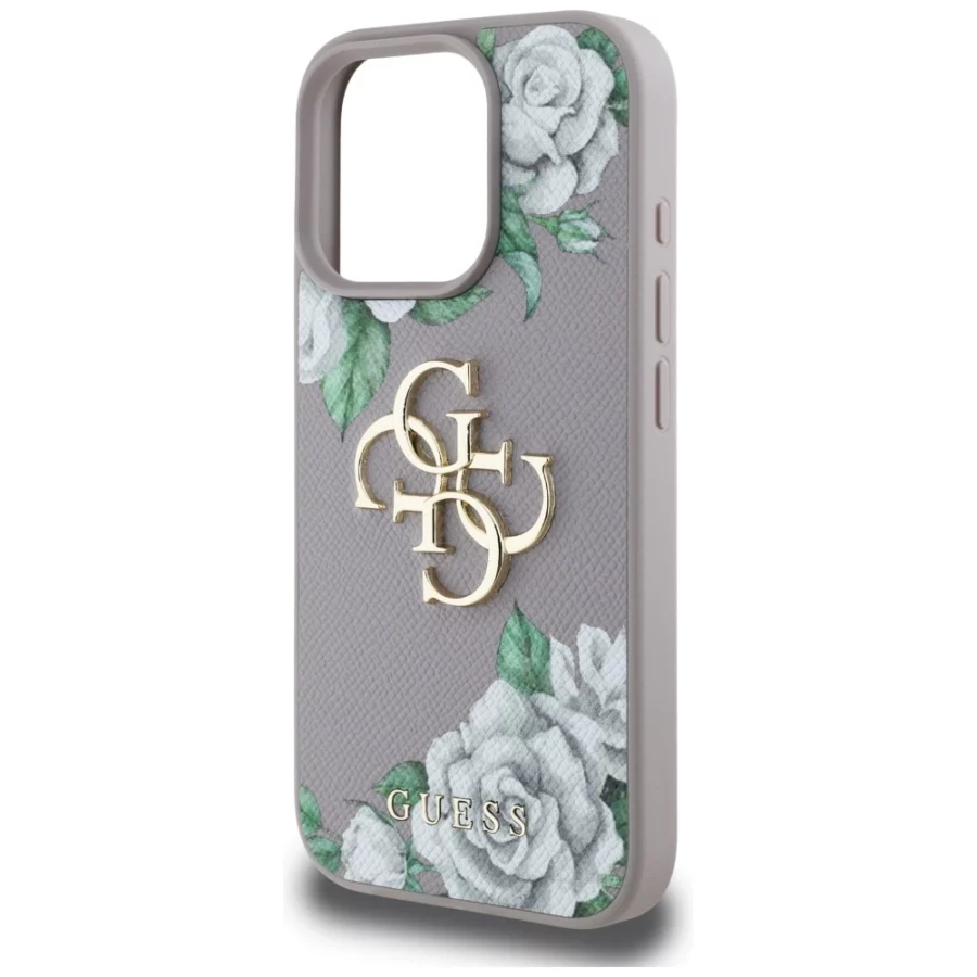 Etui Guess Grained Roses Big 4G logo na iPhone 16 Pro Max - fioletowe