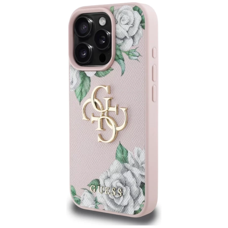Etui Guess Grained Roses Big 4G logo na iPhone 16 Pro Max - różowe
