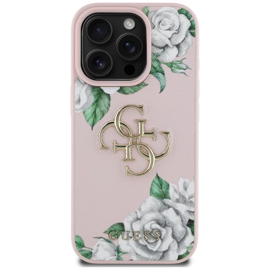 Etui Guess Grained Roses Big 4G logo na iPhone 16 Pro Max - różowe