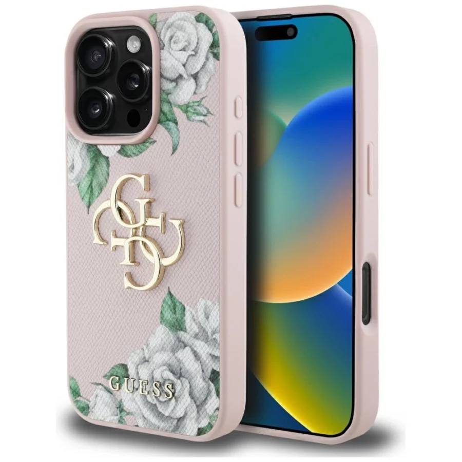 Etui Guess Grained Roses Big 4G logo na iPhone 16 Pro - różowe