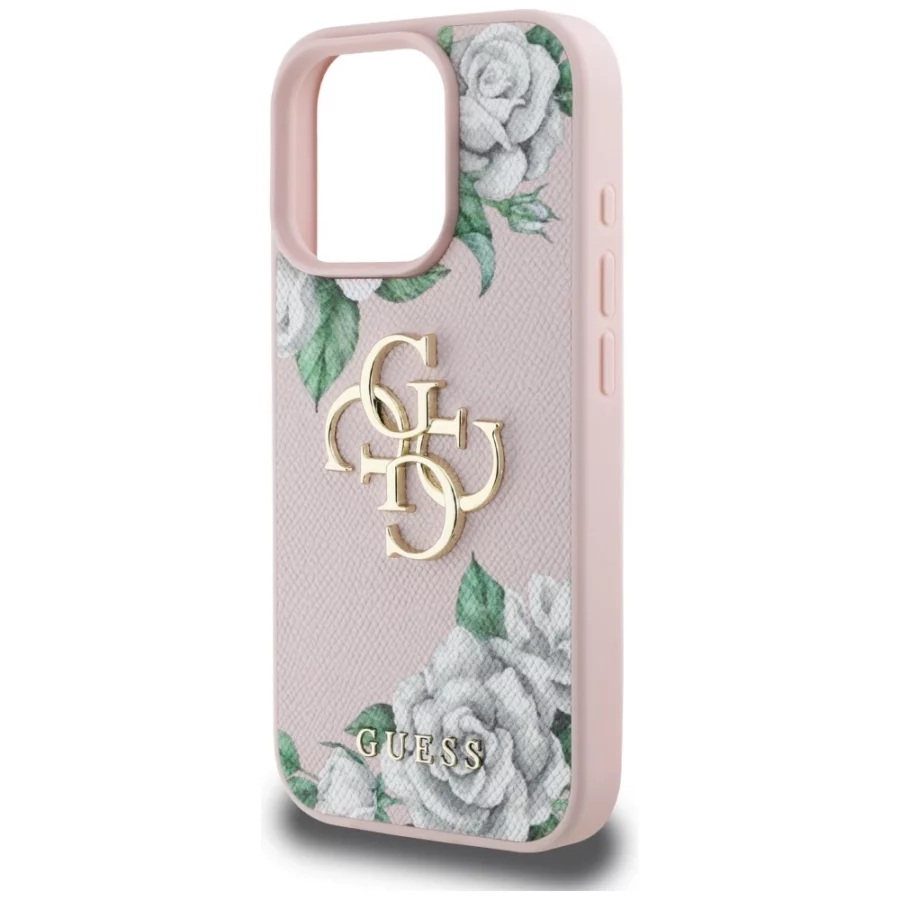 Etui Guess Grained Roses Big 4G logo na iPhone 16 Pro - różowe